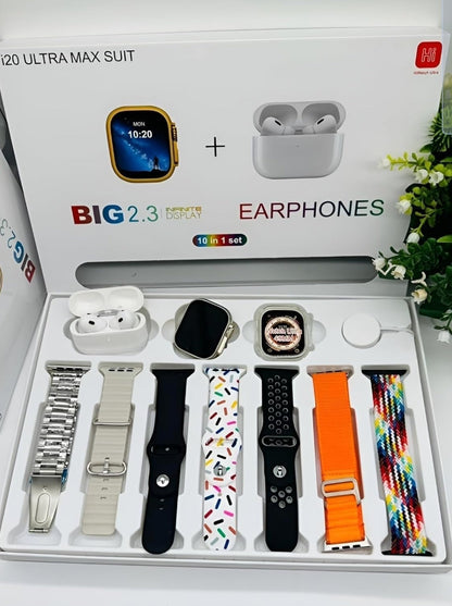 Esportic (10 in 1 Set i20 Ultra MAX Suit Smart Watch + ear buds Pro with Transparent Screen Guard Watch