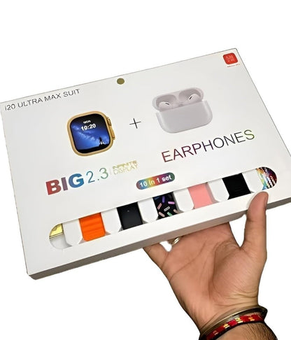 Esportic (10 in 1 Set i20 Ultra MAX Suit Smart Watch + ear buds Pro with Transparent Screen Guard Watch